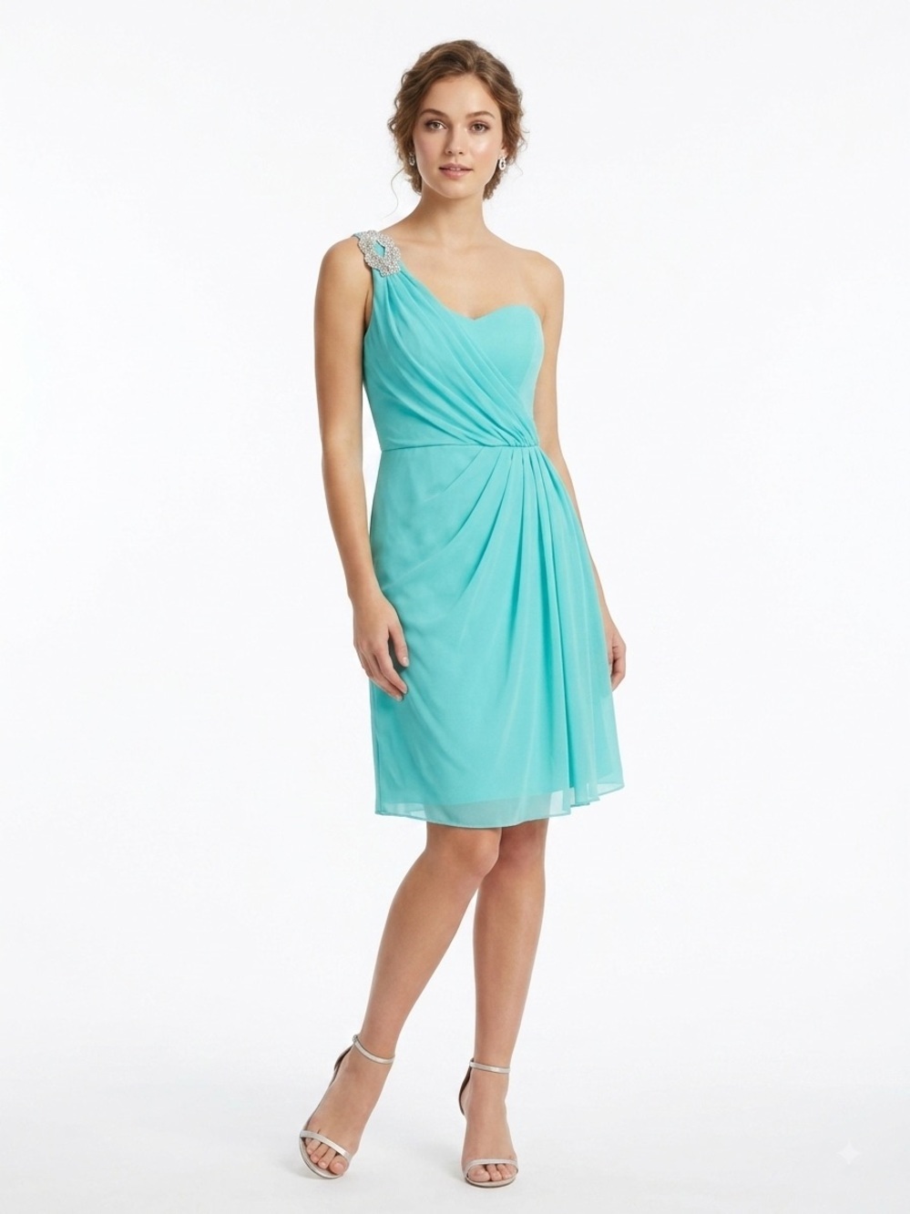 Camilla Jayne One Shoulder Mint Green Chiffon Dress Size 10 Embellished Formal
